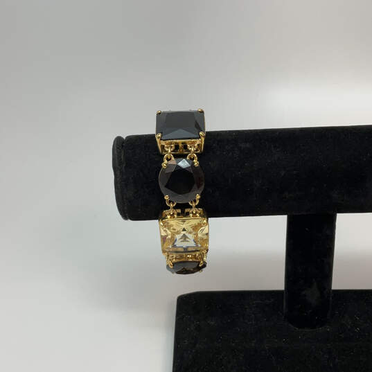 Designer Kate Spade Gold-Tone Black Clear Crystal Cut Stone Chain Bracelet image number 1