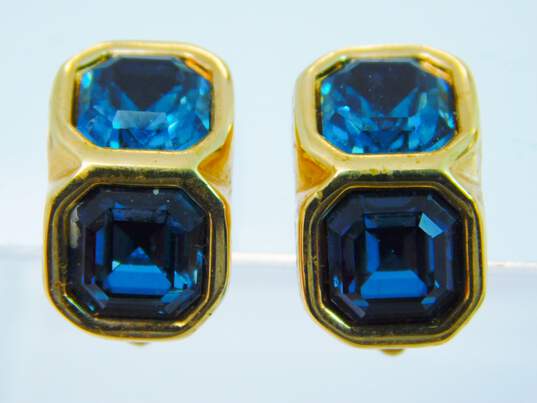 Vintage DS Co Daniel Swarovski Blue Crystal Gold Tone Clip-On Earrings 12.4g image number 2