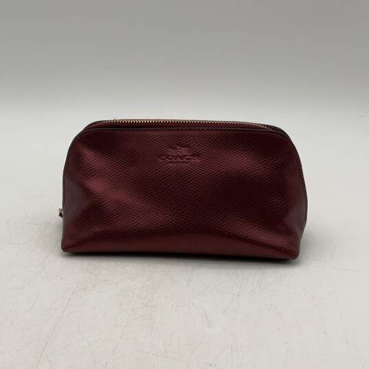 Coach Womens Red Leather Inner Pockets Zipper Classic Makeup Bag image number 1