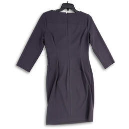 Womens Gray Pleated Boat Neck Long Sleeve Back Zip Sheath Dress Size 8 alternative image