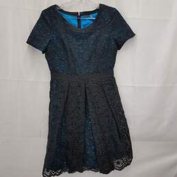 Elie Tahari Glenda Black Lace Short Sleeve Illusion Cocktail Dress Size 8