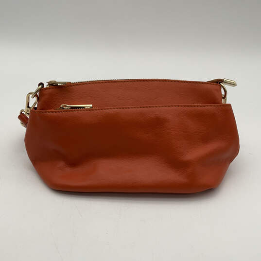 Womens Orange Leather Detachable Strap Bottom Stud Classic Zip Handbag image number 2