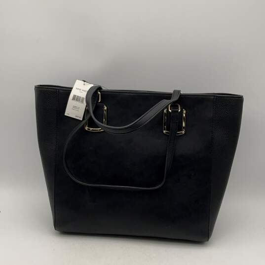 NWT Nine West Womens Black Leather Double Strap Bottom Stud Tote Bag Purse image number 2