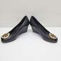 Tory Burch Peep Toe Black Leather Wedges Women's 5 image number 3