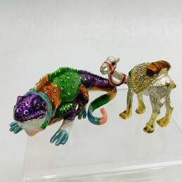 Colorful Chameleon Iguana & Desert Camel Jeweled Enamel Hinged Trinket Boxes