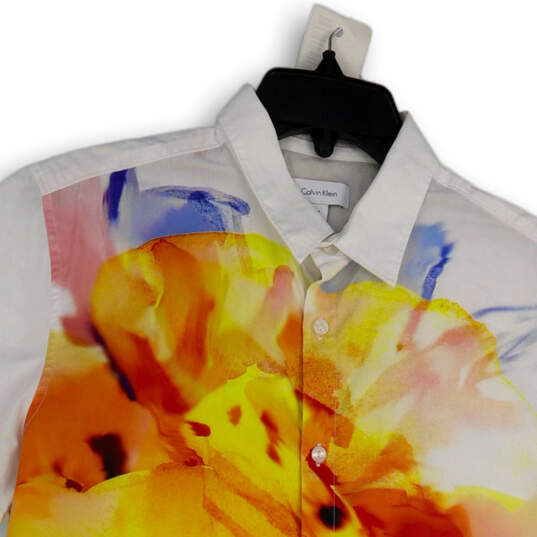 Womens White Ombre Short Sleeve Regular Fit Collared Button-Up Shirt Size M image number 3