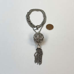 Designer Lucky Brand Silver-Tone Crystal Lobster Tassel Pendant Necklace