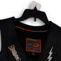 Womens Black Leather Sleeveless Pockets Full-Zip Motorcycle Vests Size M image number 3