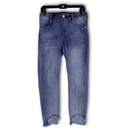Womens Blue Denim Raw Hem Medium Wash Pockets Skinny Leg Jeans Size 6/28