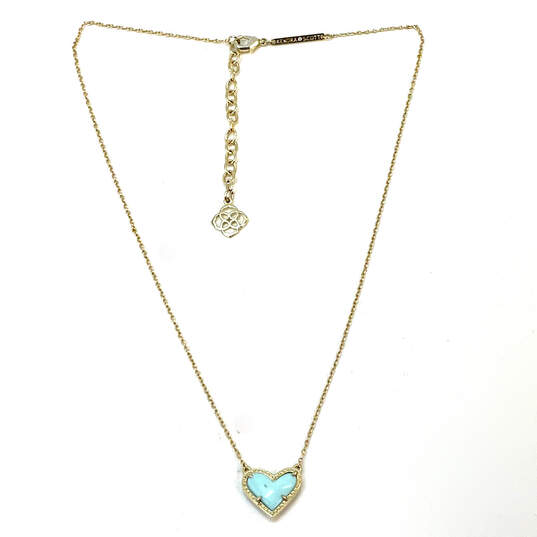 Designer Kendra Scott Gold-Tone Link Chain Turquoise Heart Pendant Necklace image number 2