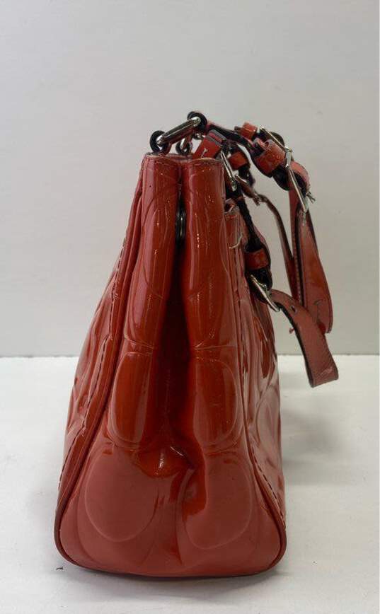 COACH F14413 Orange Patent Leather Signature Embossed Tote Bag image number 4