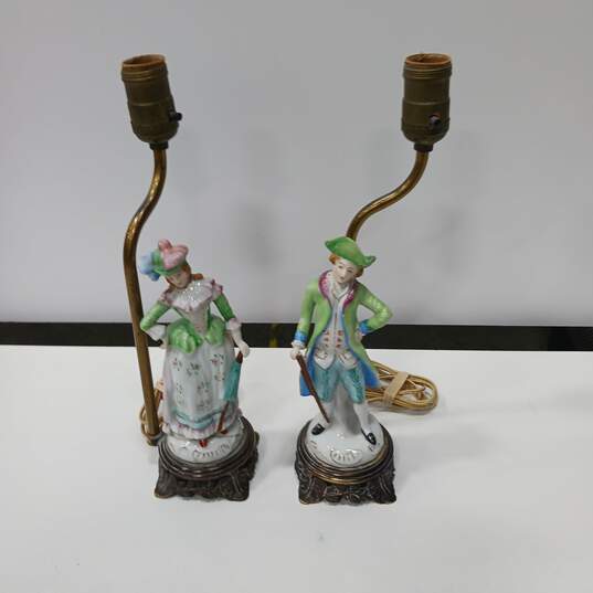 Pair of Vintage Victorian Porcelain Figuring Lamp image number 1