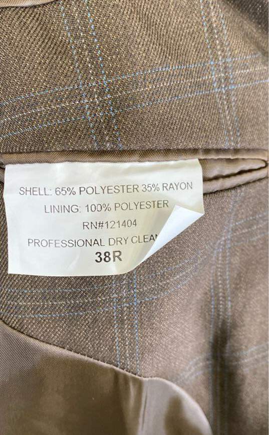 Pronto Uomo Mens Brown Plaid Single Breasted Notch Lapel Blazer Jacket Size 38R image number 5