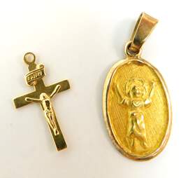 18K Yellow Gold Crucifix & Figural Religious Pendants 2.4g