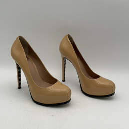 Womens Irina Beige Patent Leather Round Toe Slip On Pump Heels Size 9