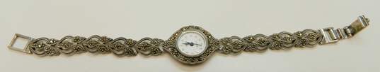 Romantic 925 Marcasite Accented Scrolled Bracelet Watch 24.4g image number 3