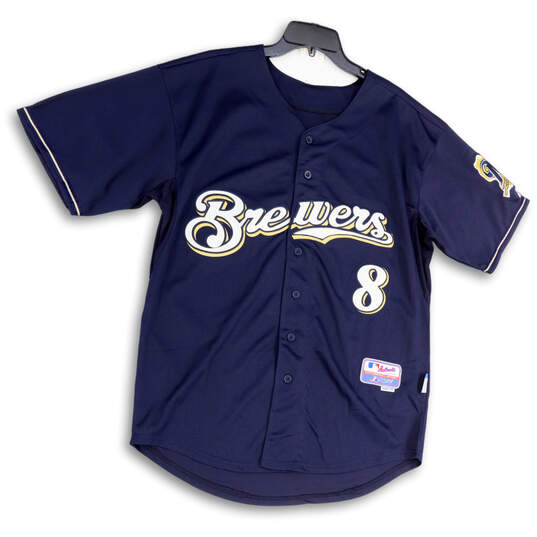 Buy the Mens Blue MLB Milwaukee Brewers Ryan Braun #8 Baseball Jersey Size  52