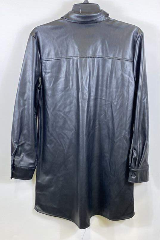 Steve Madden Womens Black Faux Leather Long Sleeve Button Front Shirt Dress Sz M image number 2