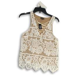 Express Womens White Crochet Sleeveless V-Neck Pullover Tank Top Size Small