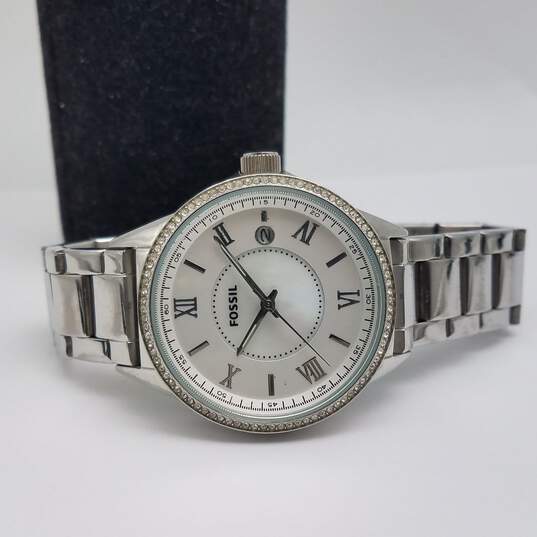 Fossil BQ1105-111512 38mm WR 3ATM White Silver Tone MOP Dial Watch 106g image number 2