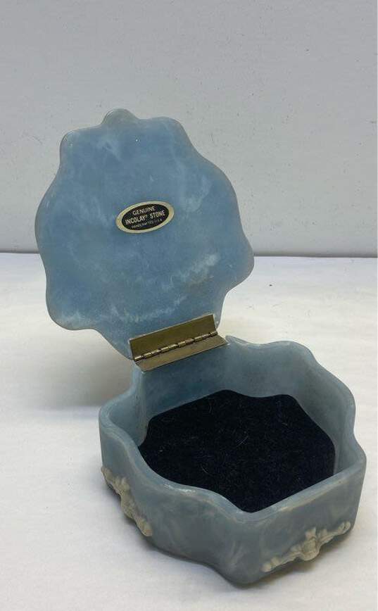 Vintage Incolay Blue Stone Hinged Jewelry Keepsake Box image number 2
