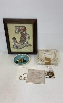 Lot of 2 Norman Rockwell Framed Print and Collectors Plate 1982