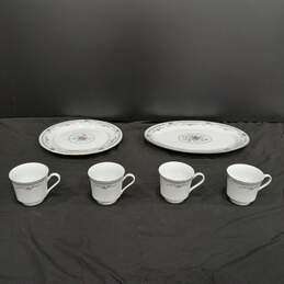 Bundle of 4 Wedgewood Rosedale White Ceramic Tea Cups w/2 Serving Dishes