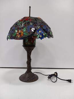Tiffany Style Lamp  W/ Bronze Base-Floral Stained Design Shade-25"