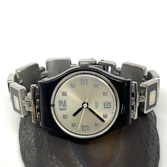 Designer Swatch Silver-Tone Swiss Menthol Tone Link Bracelet Wristwatch image number 1