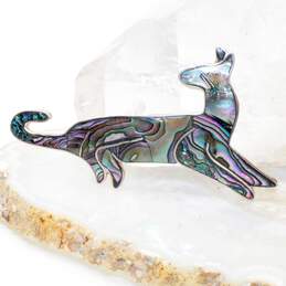 Taxco Sterling Silver Abalone Inlay Cat Brooch