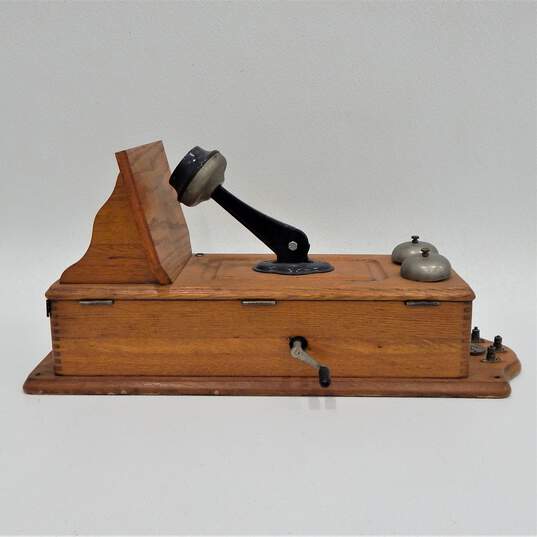Antique Kellogg Oak Wood Hand Crank Wall Telephone Patd. 1905 w/ Internals image number 2