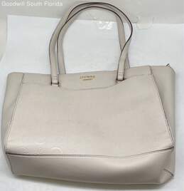 Guess Womens Valletta Beige Leather Inner Pockets Double Handle Tote Handbag