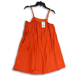 NWT Womens Orange Pleated Lace Spaghetti Strap Pullover Mini Dress Size XL