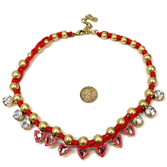 Designer Stella & Dot Gold-Tone Handwoven Red Pink Darby Collar Necklace image number 4