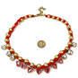 Designer Stella & Dot Gold-Tone Handwoven Red Pink Darby Collar Necklace image number 4