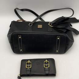 Dooney & Bourke And Coach Womens Tote Handbag Black Gold Leather w/ Wallet