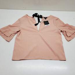 Topshop Peach V-Neck Frilly 1/2 Sleeves Blouse Top Women's US 2 NWT