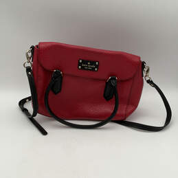 Womens Red Black Leather Inner Zip Pocket Double Handle Crossbody Bag