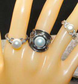 Bundle of 3 Sterling Silver Pearl Rings Sizes 7 - 7.75