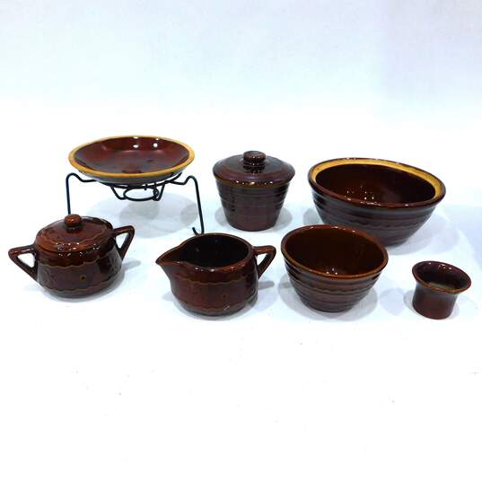 Harcrest MCM Mid Century Modern Stoneware Dishes Fondue Warmer Creamer Bowls image number 1