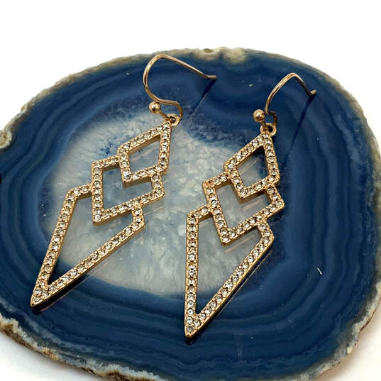 Designer Stella & Dot Gold-Tone Rhinestone Fish Hook Dangle Earrings image number 1