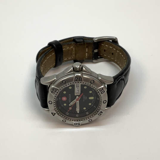 Designer Wenger Stainless Steel Black Round Dial Quartz Analog Wristwatch image number 2