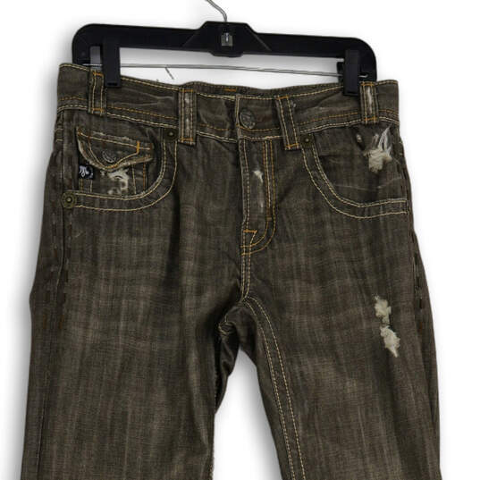 Mens Brown Denim Medium Wash Distressed Straight Leg Jeans Size 30x34 image number 3