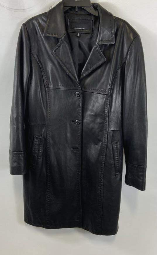 Jones New York Womens Black Leather Long Sleeve Collared Trench Coat Size XL image number 1