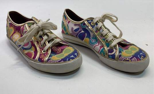 Coach Women's Dee Gold Multi-Colored Logo Lace Up Sneakers Sz. 6B image number 4