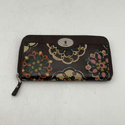 Womens Brown Floral Inner Pocket Card Holder Zip Around Wallet