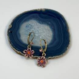 Designer Betsey Johnson Gold-Tone Rhinestone Flower Drop Earrings