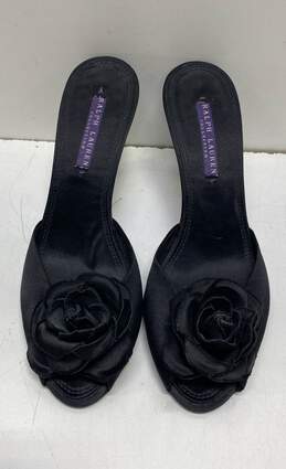 Ralph Lauren Collection Satin Rose Peep Toe Heels Black 8