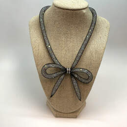 Designer Betsey Johnson Two-Tone Clear Rhinestone Mesh Bow Collar Necklace