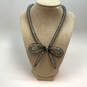 Designer Betsey Johnson Two-Tone Clear Rhinestone Mesh Bow Collar Necklace image number 1